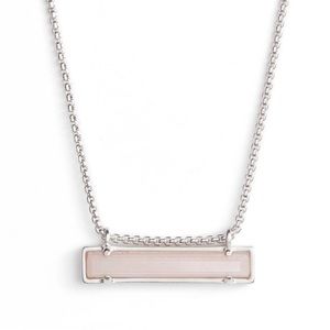 NWT Kendra Scott Leonor Silver - Rose Quartz Bar Pendant Necklace